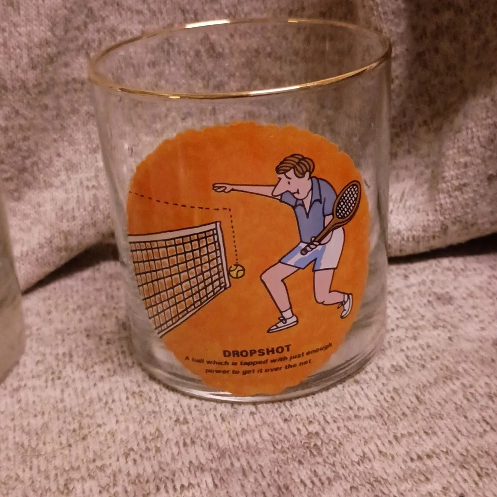 Vintage Carl Ashby Tennis Whiskey glasses Set of 6 NO CALL OUTS. Complete set!